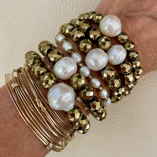 Pyrite and South Sea Pearl Bracelet