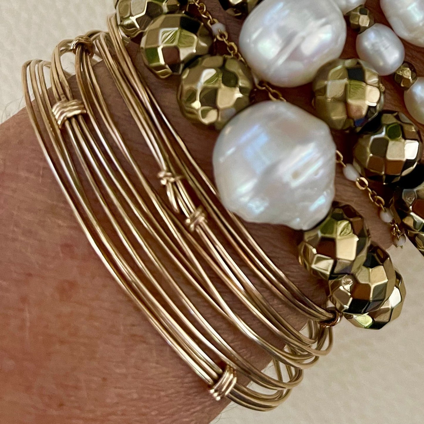 Pyrite and South Sea Pearl Bracelet