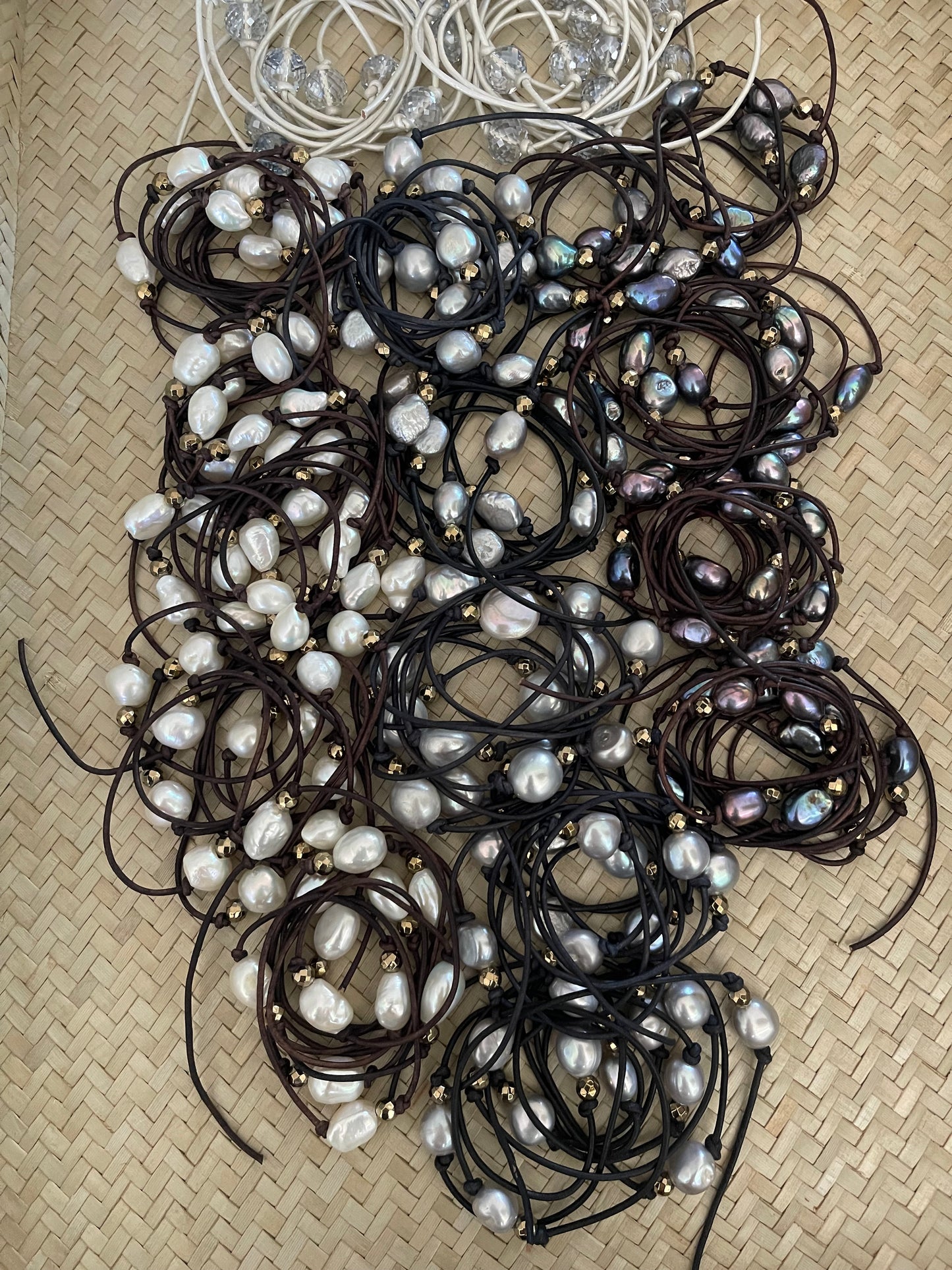 Freshwater, pearl and pyrite lariat necklace