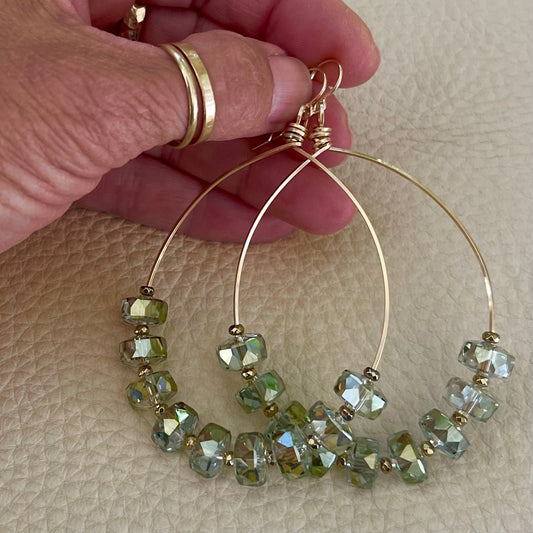Large sage Swarovski Hoop