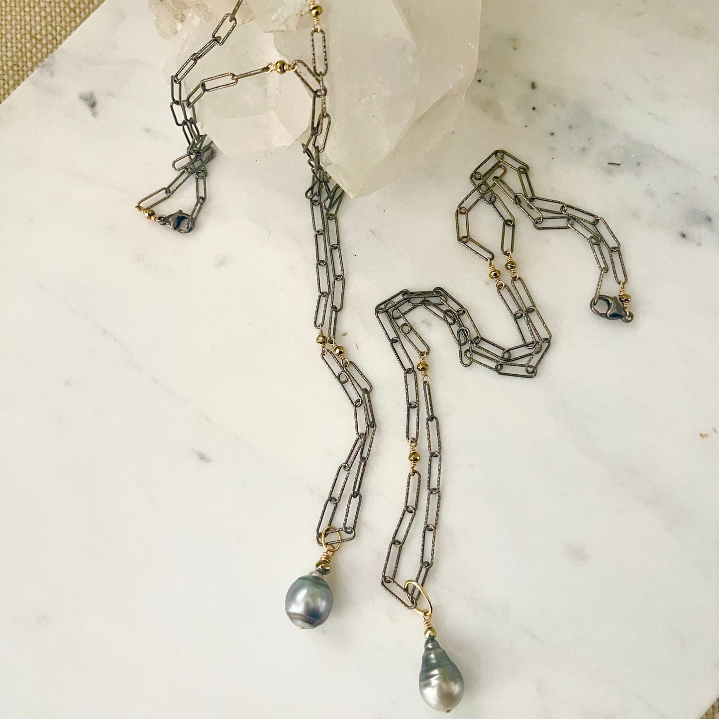 Two Tone Diamond cut Tahitian Necklace