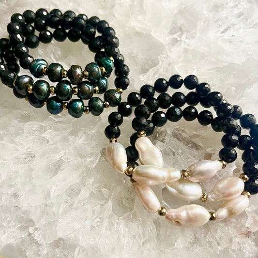 Black Tourmaline and Pearl Cuffs