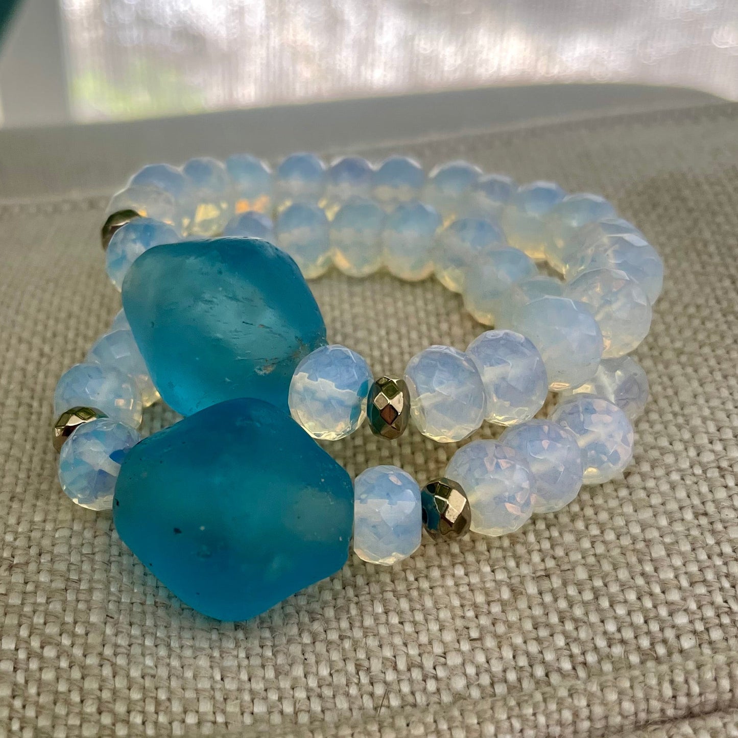 Azure African glass & Pyrite Cuff