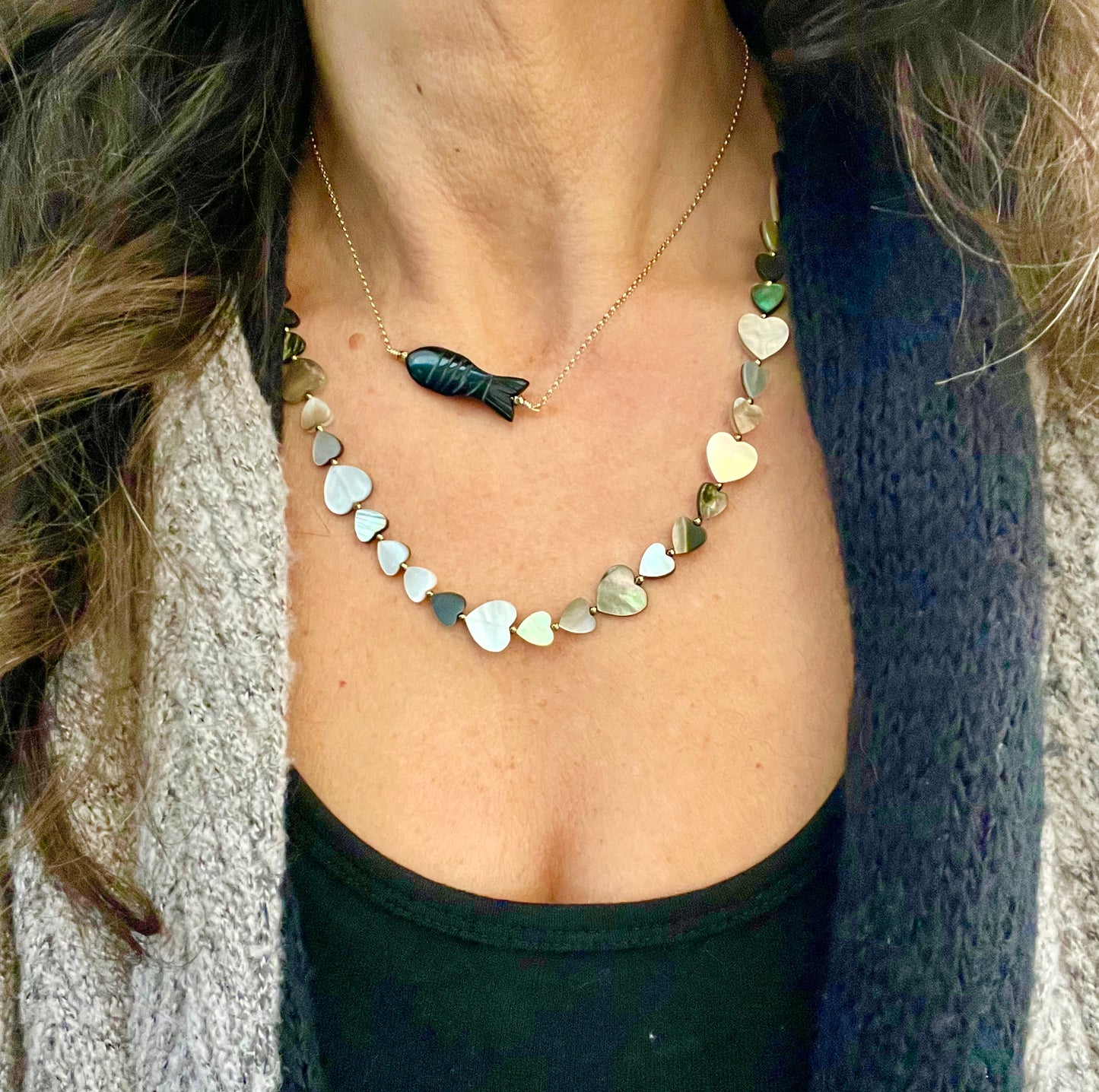 Black Mother of Pearl Heart Necklace
