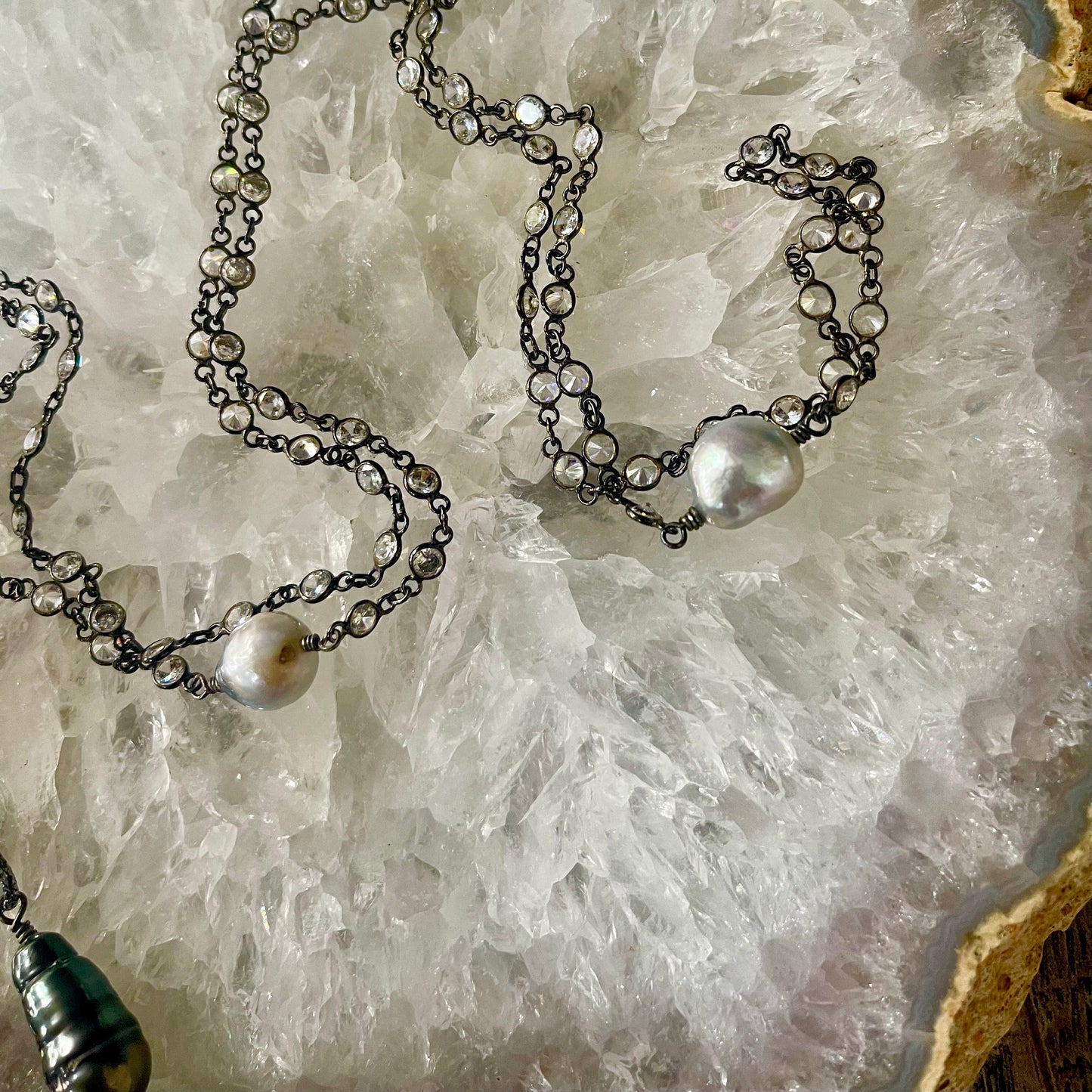 Zircon and Tahitian Pearl Wrap Necklace with clasp (One available)