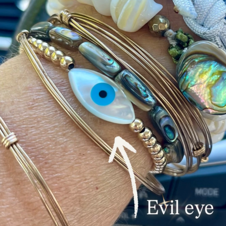 Evil Eye & Gold beaded cuff