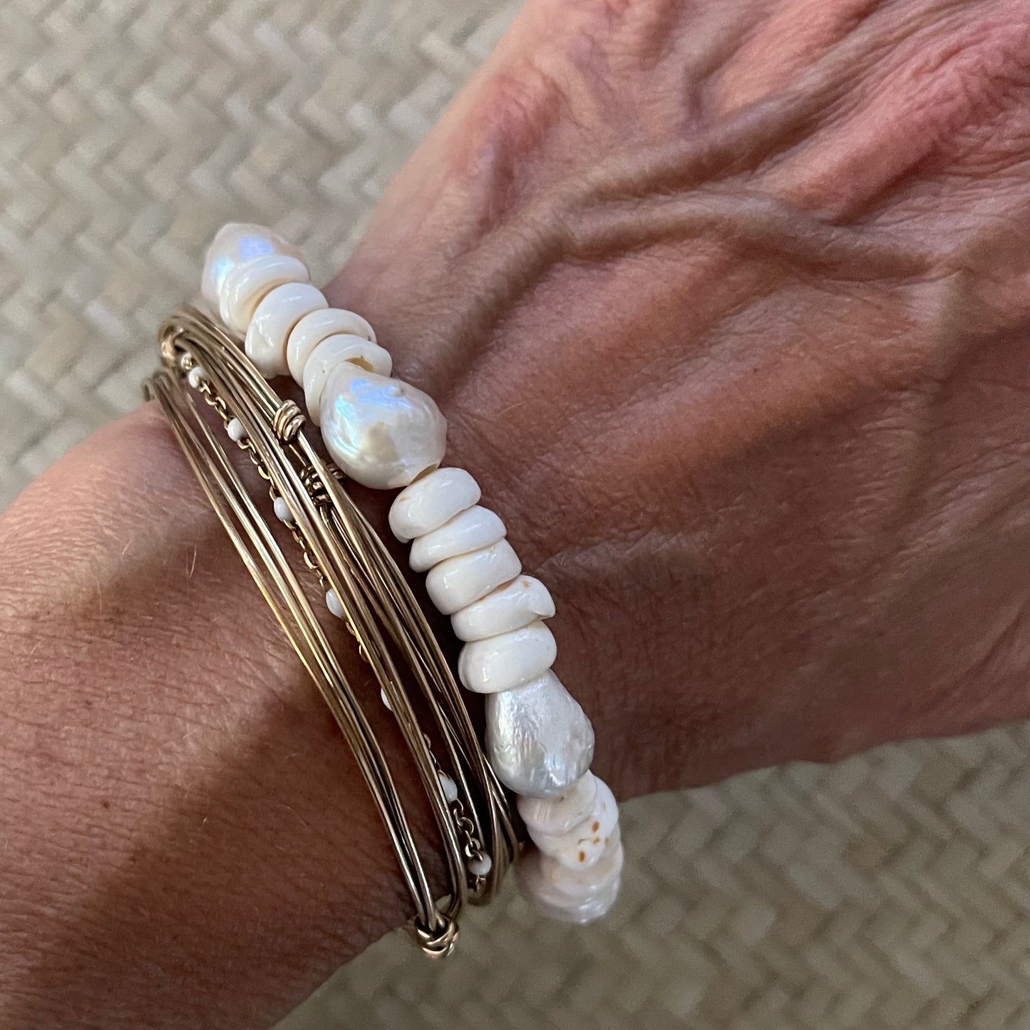 Petite Puka and Akoya pearl cuff