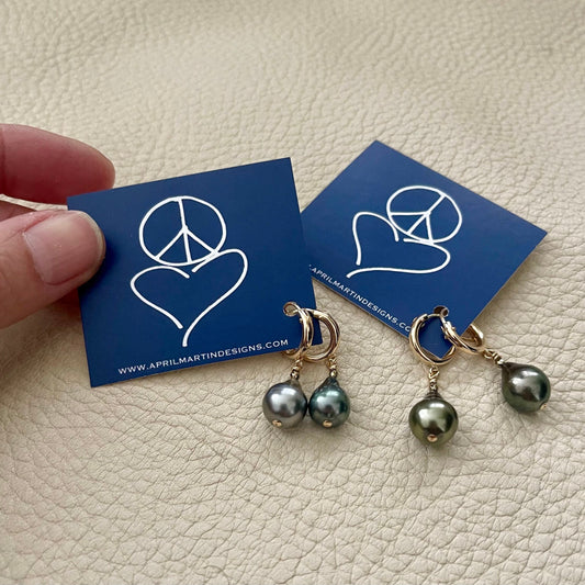 Gold Tahitian Pearl Hoops