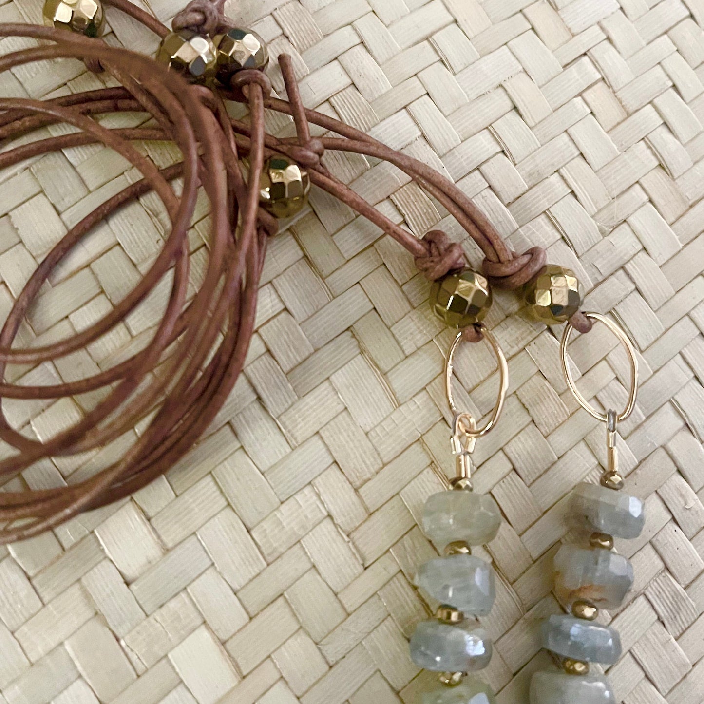 Aquamarine & Leather Swag Necklace