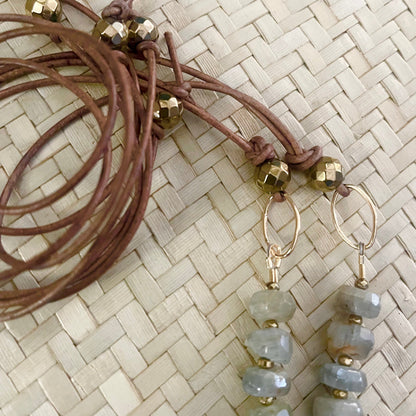 Aquamarine & Leather Swag Necklace