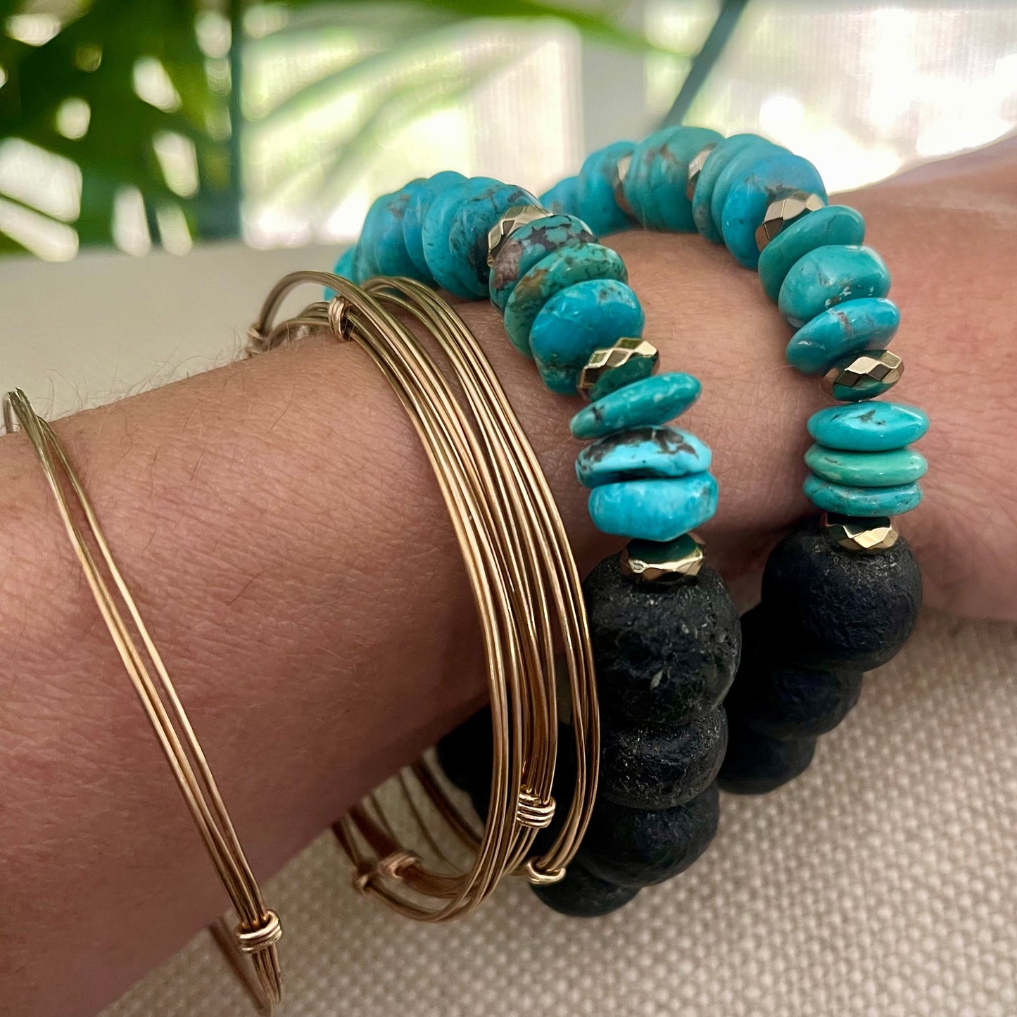 Turquoise and African glass Cuff