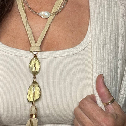 Self-tie Citrine & deer suede tassel