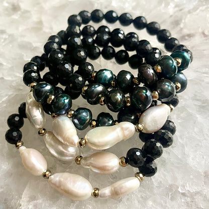 Black Tourmaline and Pearl Cuffs