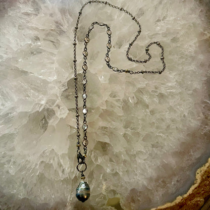 Zircon & Oxidized Sterling Silver Tahitian Pearl Necklace