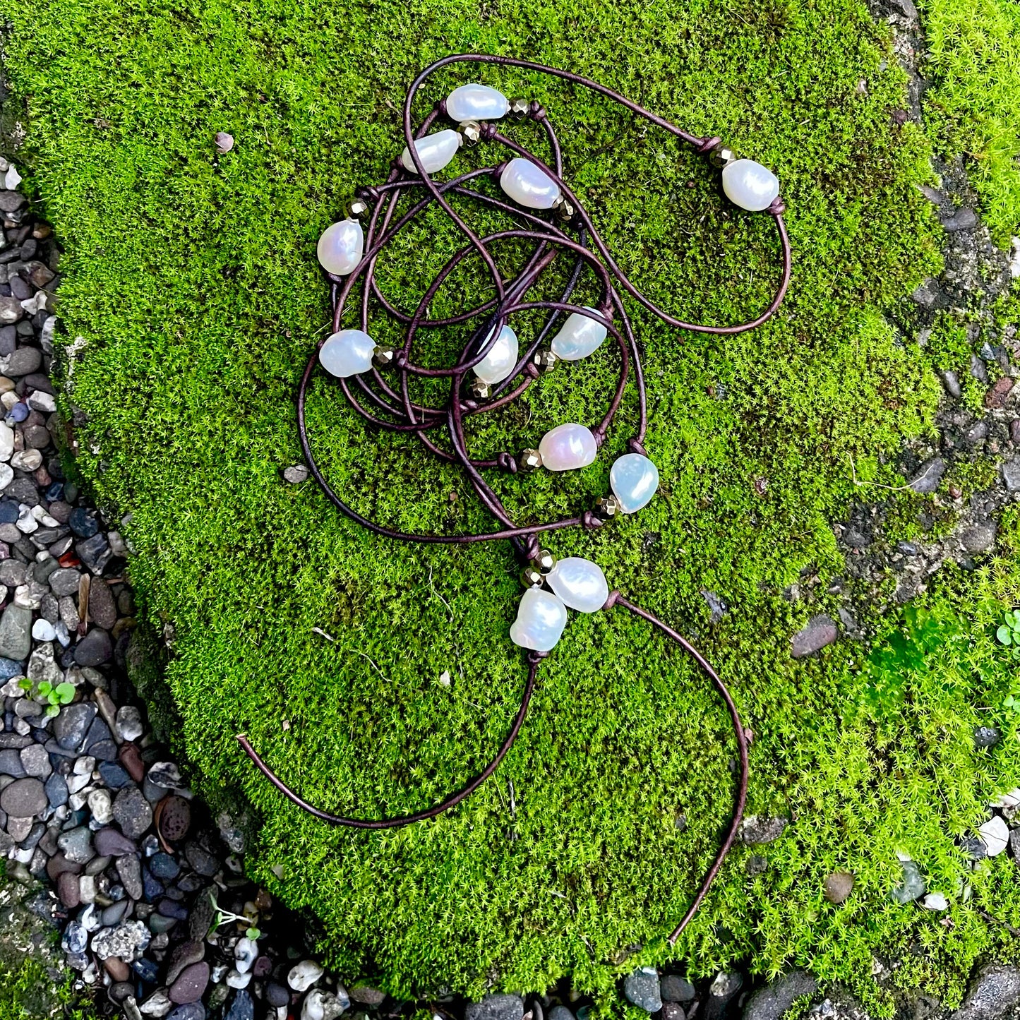 Freshwater, pearl and pyrite lariat necklace