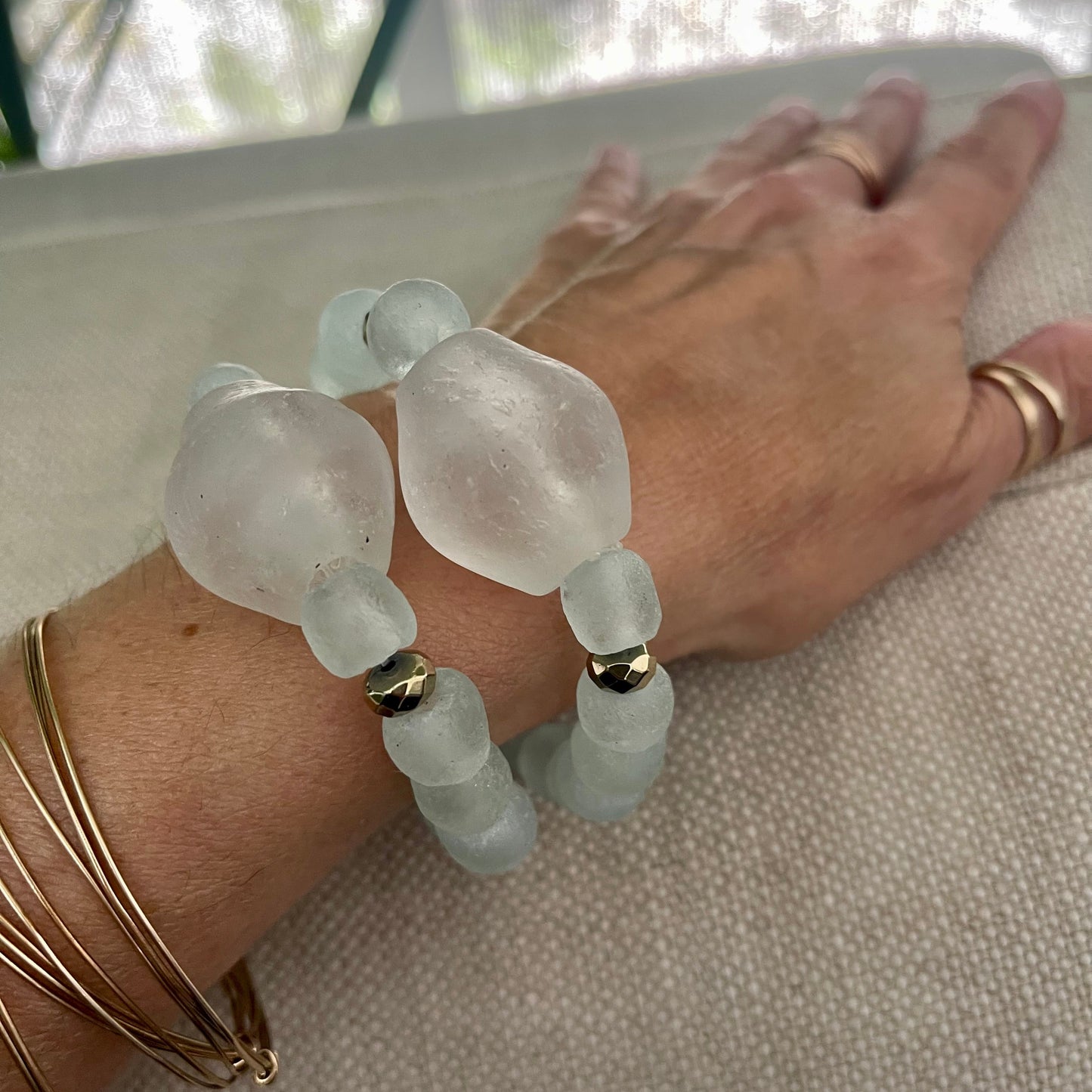 African glass & Pyrite Cuff