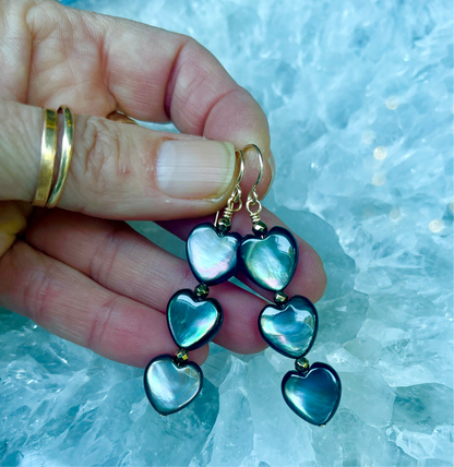 Black Mother of Pearl & Pyrite heart earring