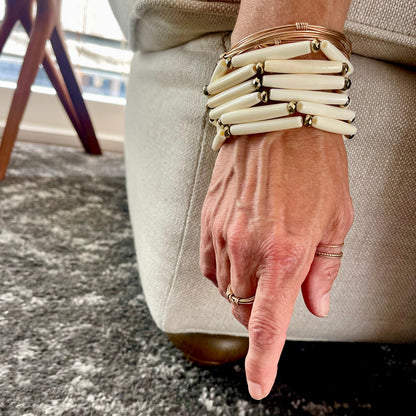 Pyrite-studded bone bangles