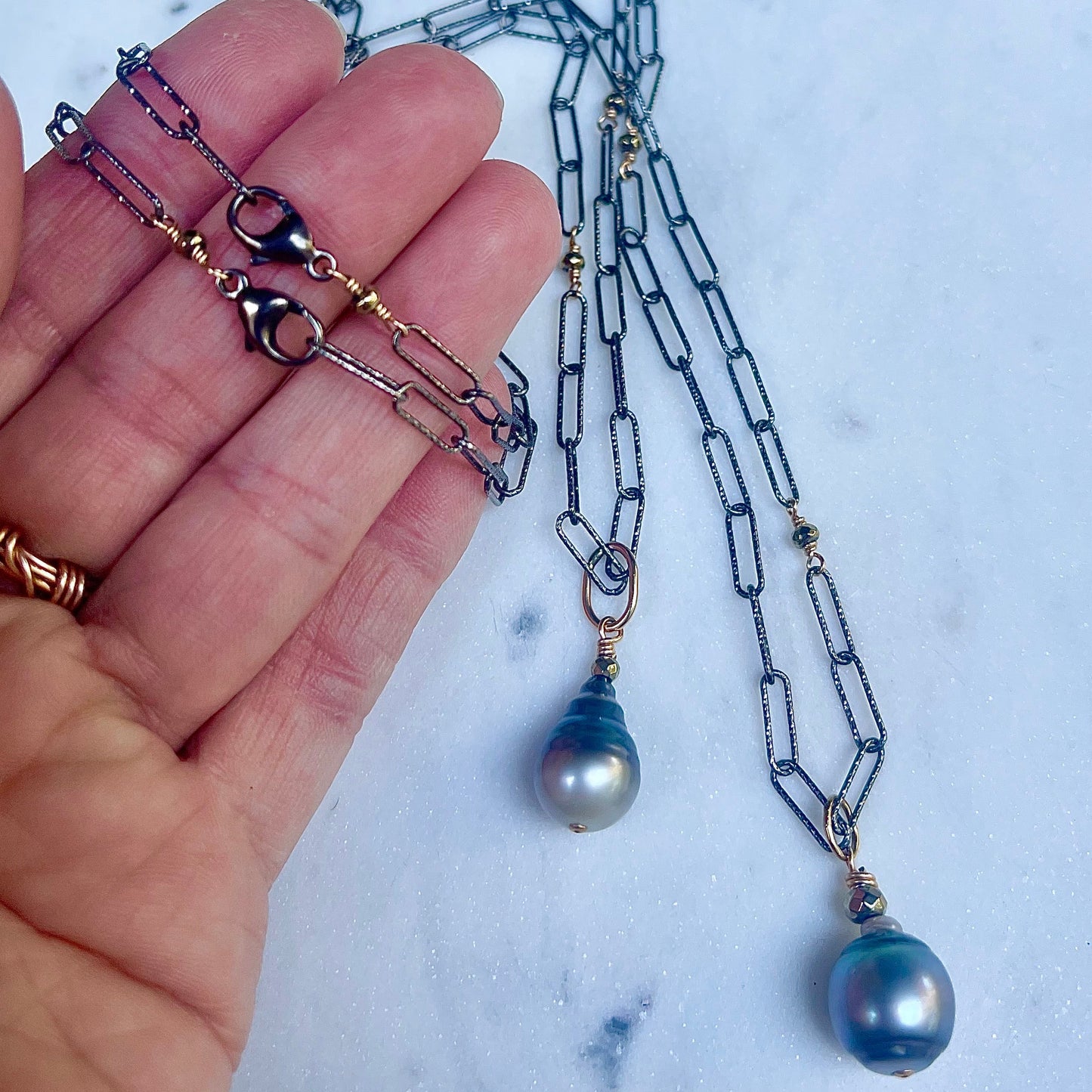 Two Tone Diamond cut Tahitian Necklace