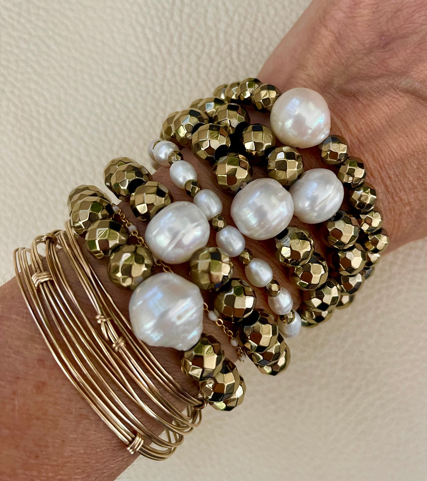 Pyrite and Sourh Sea Pearl Bracelet