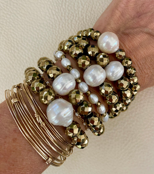 Pyrite and Sourh Sea Pearl Bracelet