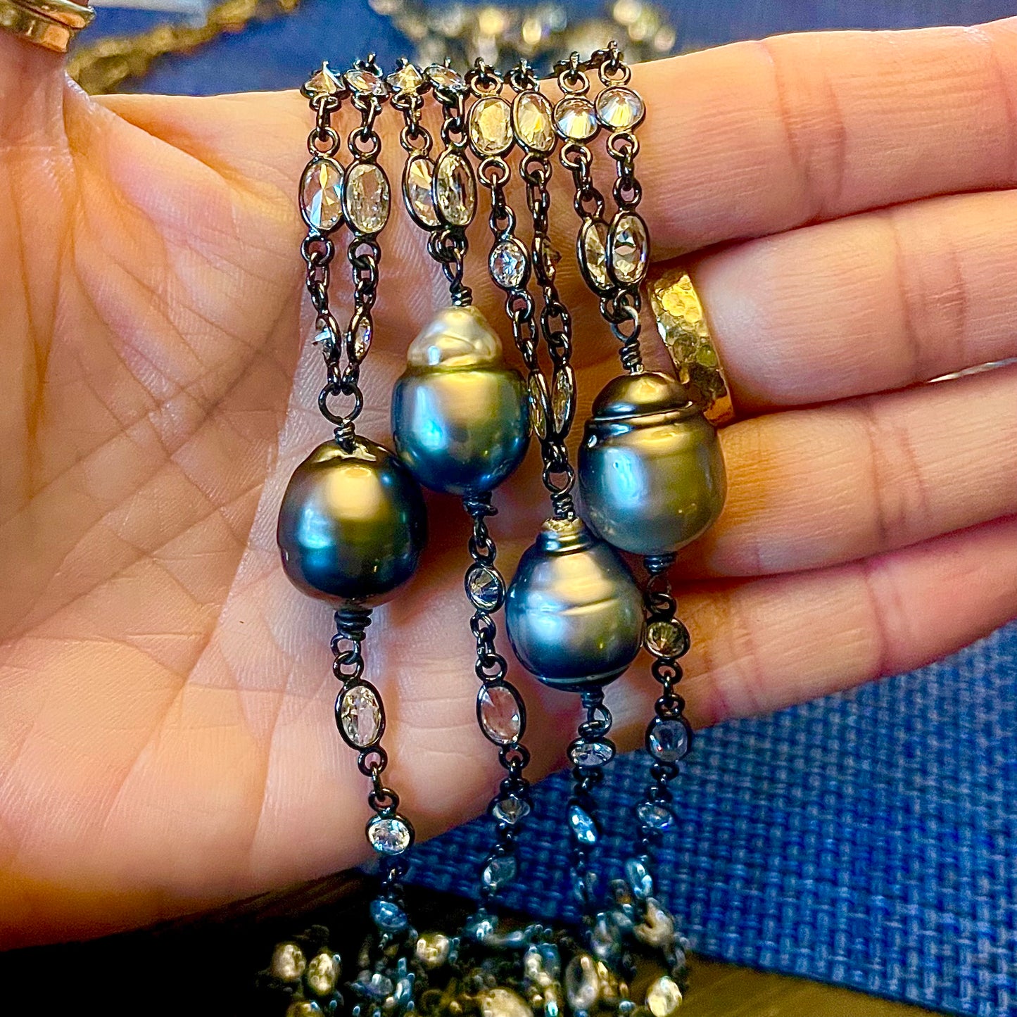 Zircon & Oxidized Sterling Silver Tahitian Pearl Y Necklace