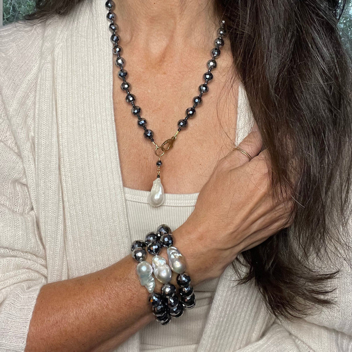 Terahertz & Baroque Pearl Cuffs