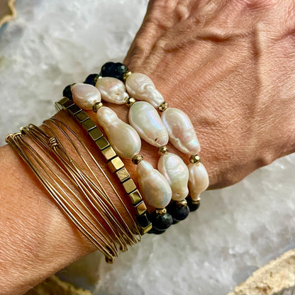 Black Tourmaline and Pearl Cuffs