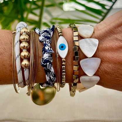 Evil Eye & Pyrite beaded cuff