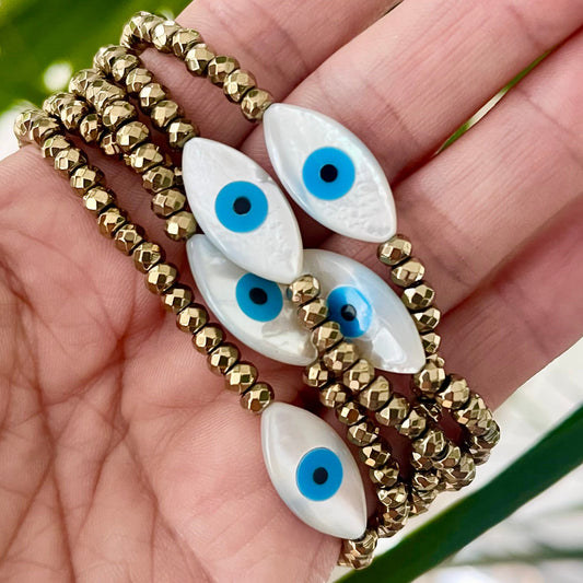 Evil Eye & Pyrite beaded cuff