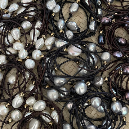 Freshwater, pearl and pyrite lariat necklace