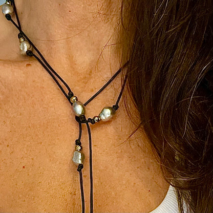 Freshwater, pearl and pyrite lariat necklace