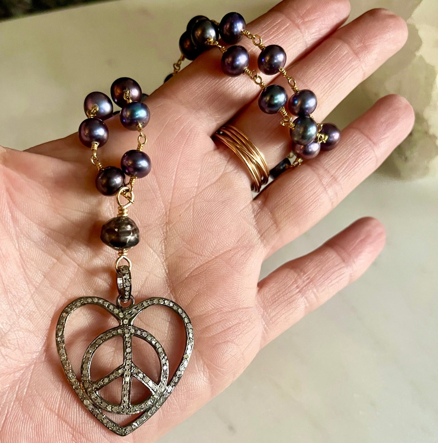 Pave Diamond Peace & Love Icon Pendants