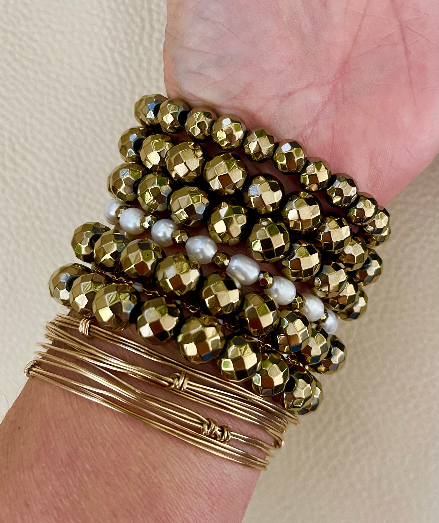 Pyrite and Sourh Sea Pearl Bracelet