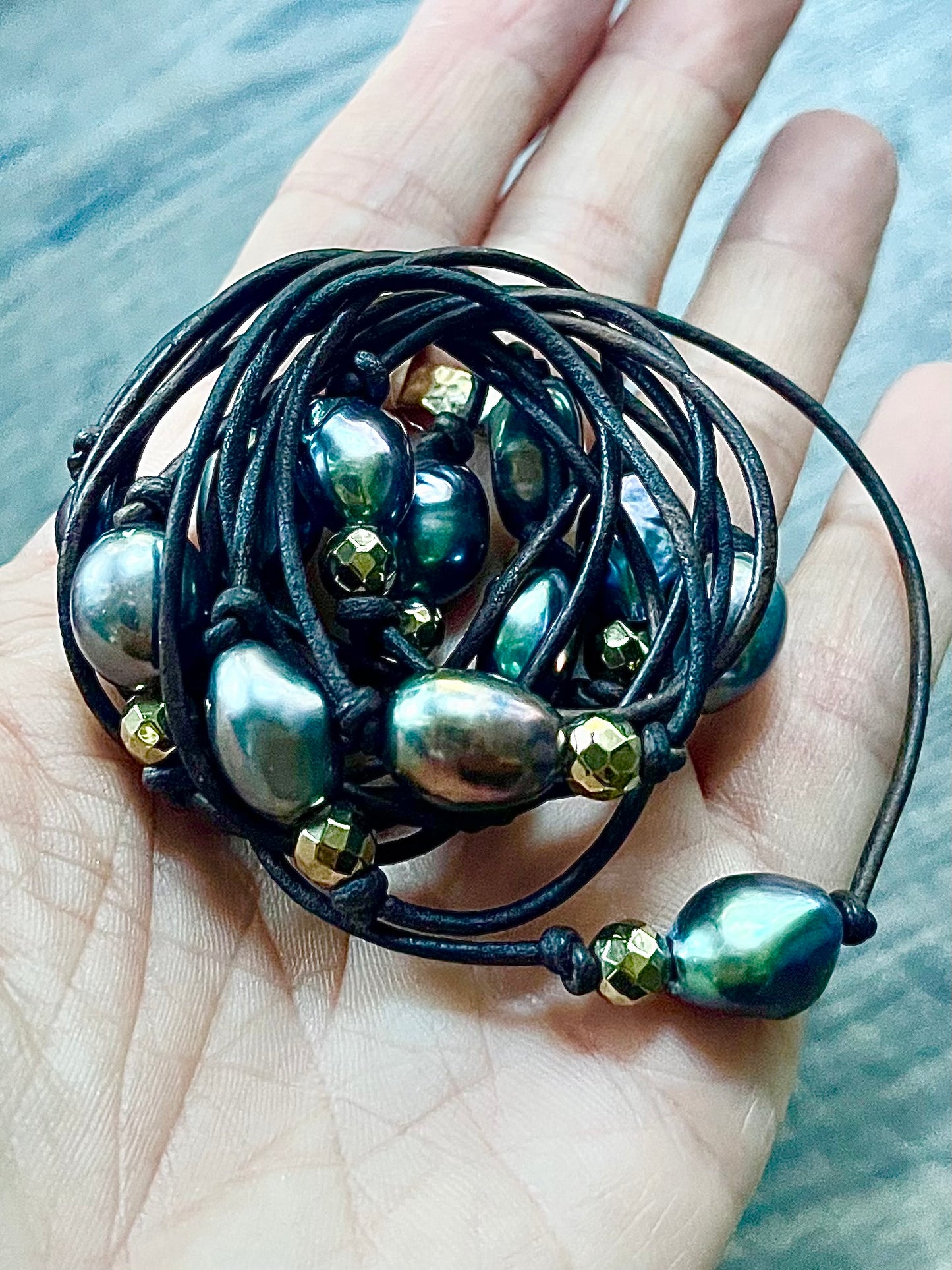 Freshwater, pearl and pyrite lariat necklace