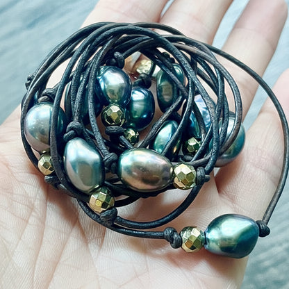 Freshwater, pearl and pyrite lariat necklace