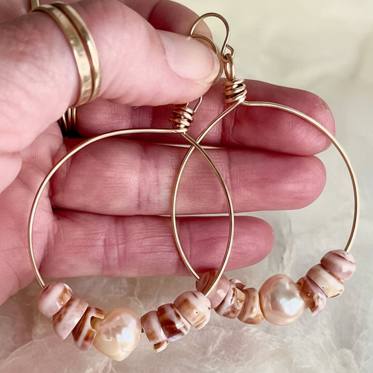 Pink Puka Shell Hoops