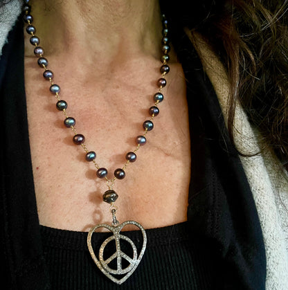 Pave Diamond Peace & Love Icon Pendants
