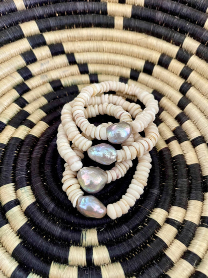 White Puka & South Sea Pearl Cuffs
