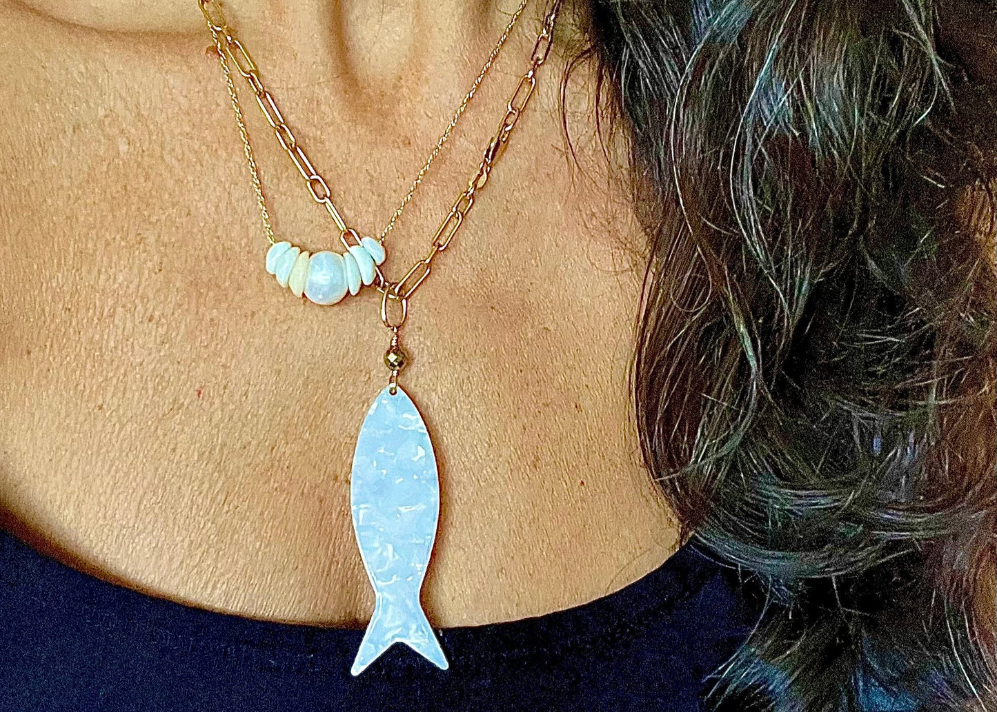Puka and pearl necklace