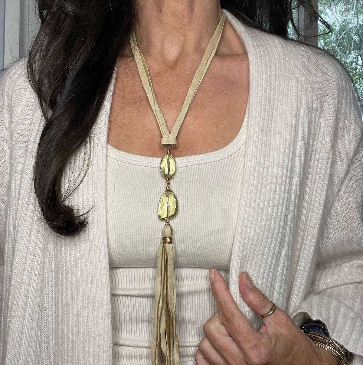 Self-tie Citrine & deer suede tassel