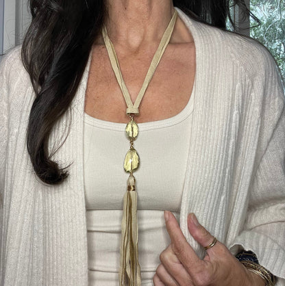 Self-tie Citrine & deer suede tassel