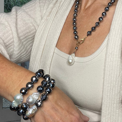 Terahertz & Baroque Pearl Cuffs