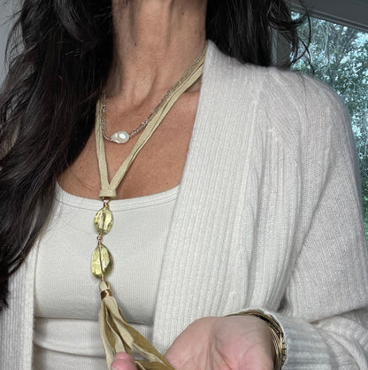 Self-tie Citrine & deer suede tassel