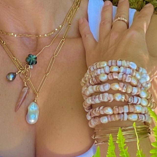 Pink Puka & Pearl Cuffs