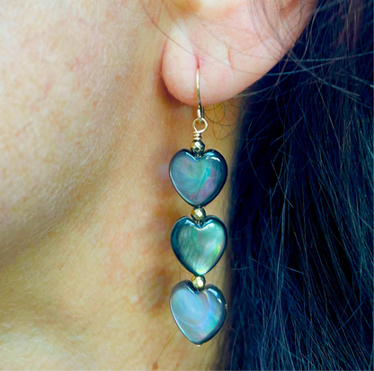 Black Mother of Pearl & Pyrite heart earring