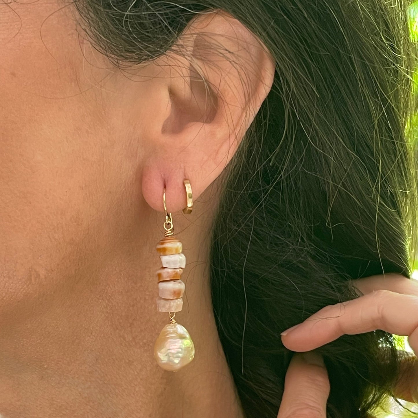 Pink Puka Shells & Baroque Pearl Earrings
