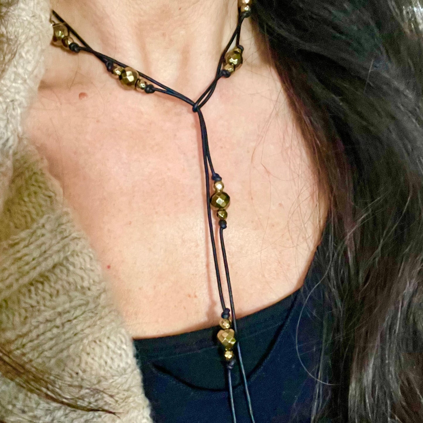 Freshwater, pearl and pyrite lariat necklace