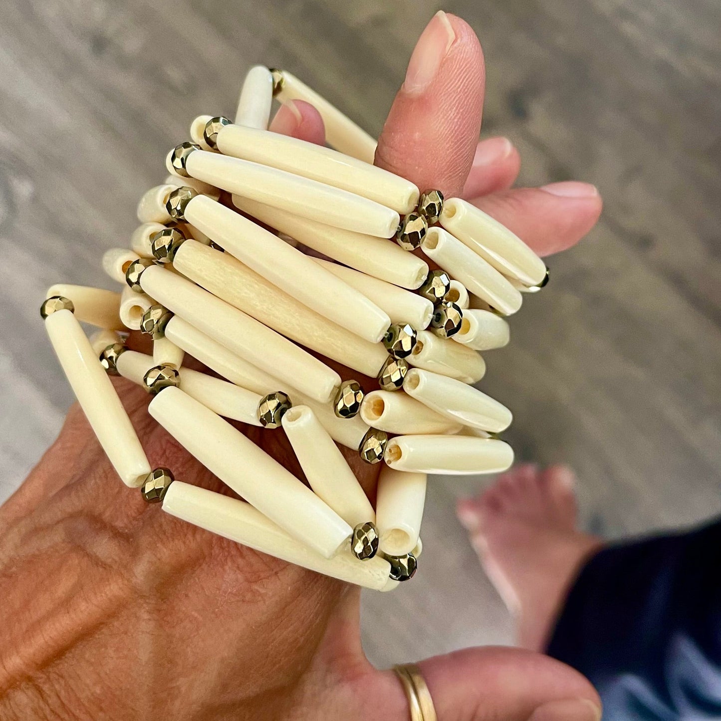 Pyrite-studded bone bangles
