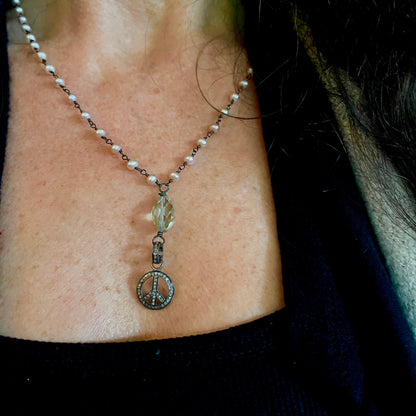 Pave Diamond Petite Peace Sign Icon Pendant